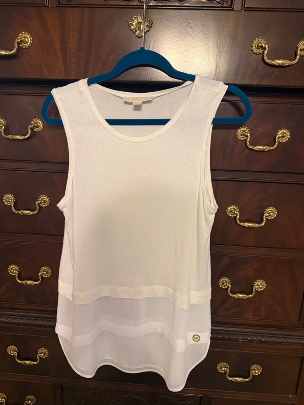 Michael Kors off White Layered Chiffon Hem Tank